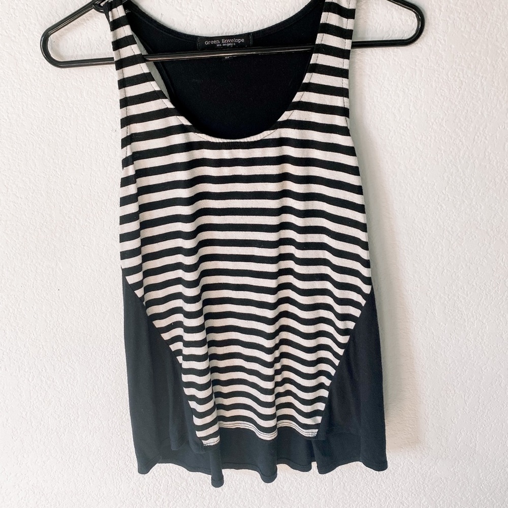 black & white stripped razor back tank top